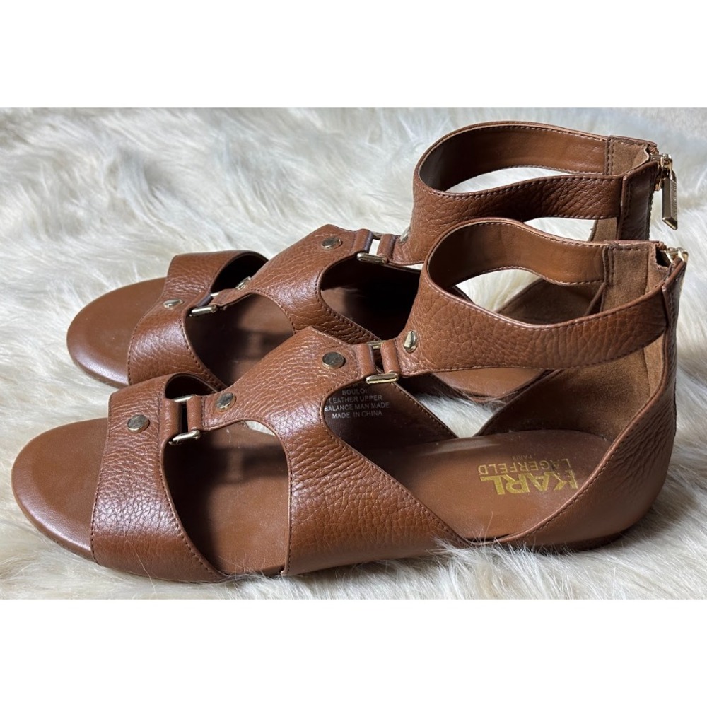 Karl Lagerfeld Gladiator‎ Sandals Women 7M Brown Leather Studded Y2K Boho Italy